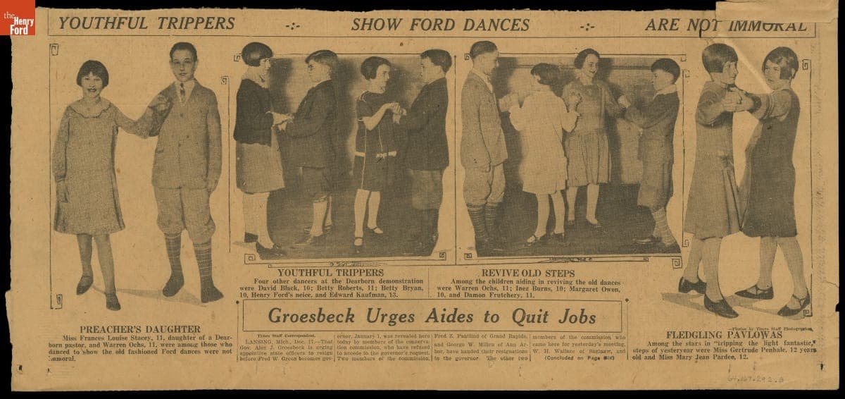 Newspaper Article, "OK Given Ford Old Dances...Youthful Trippers Show Ford Dances Are Not Immoral," 1926