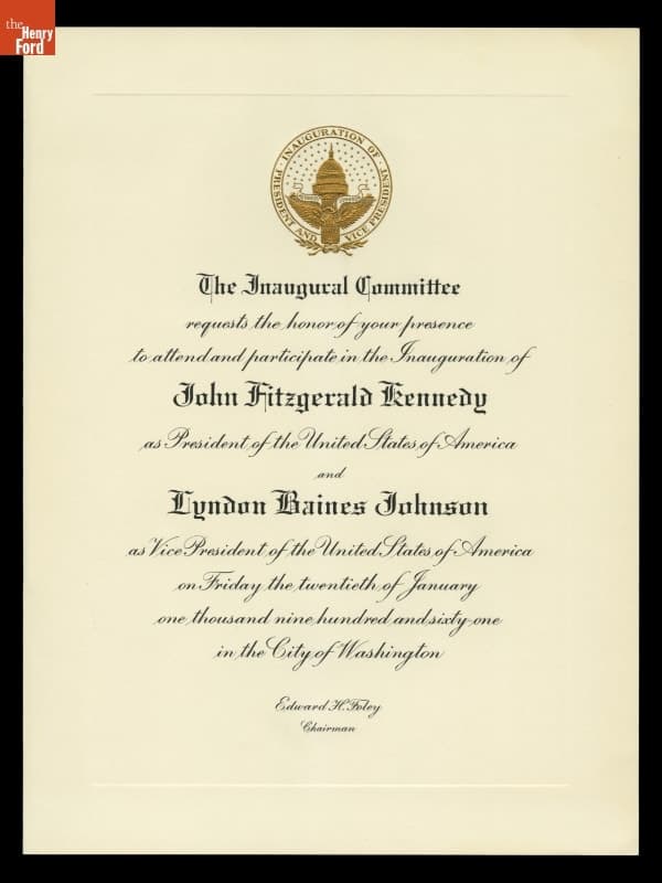 Invitation to John F. Kennedy Inauguration, January 20, 1961