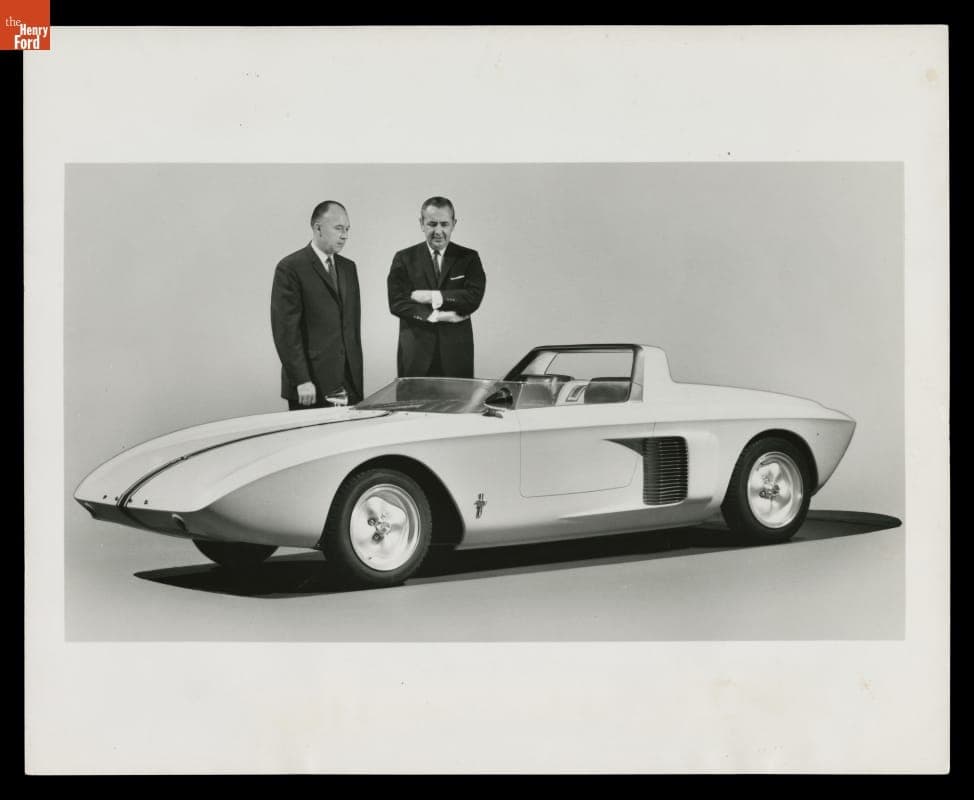 Herbert Misch and Gene Bordinat with the Ford Mustang I Expermental Sports Car, 1962