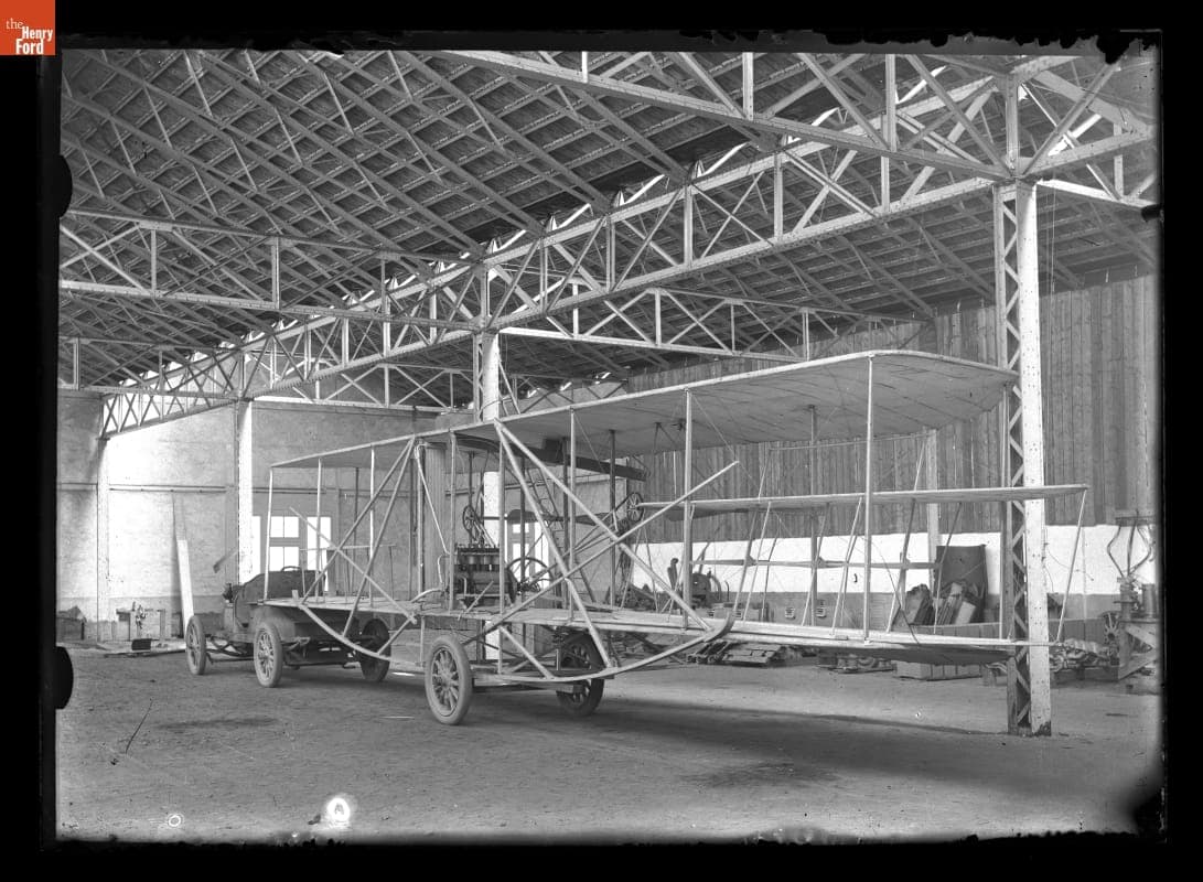 Wright Flyer on Carrier inside the Bollee Factory, Le Mans, France, August 1908