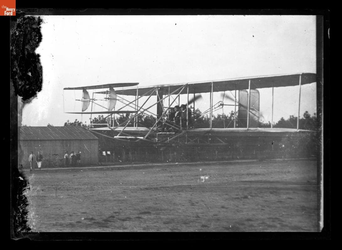 Wilbur Wright and Passenger during a Flight over Camp D'Avours, near Le Mans, France, 1908-1909
