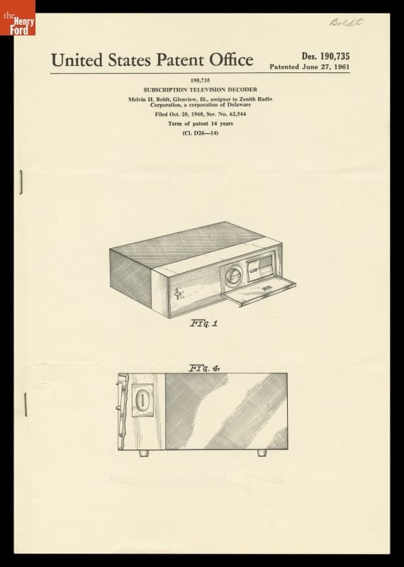 United States Patent for Subscription Television Decoder, June 27, 1961