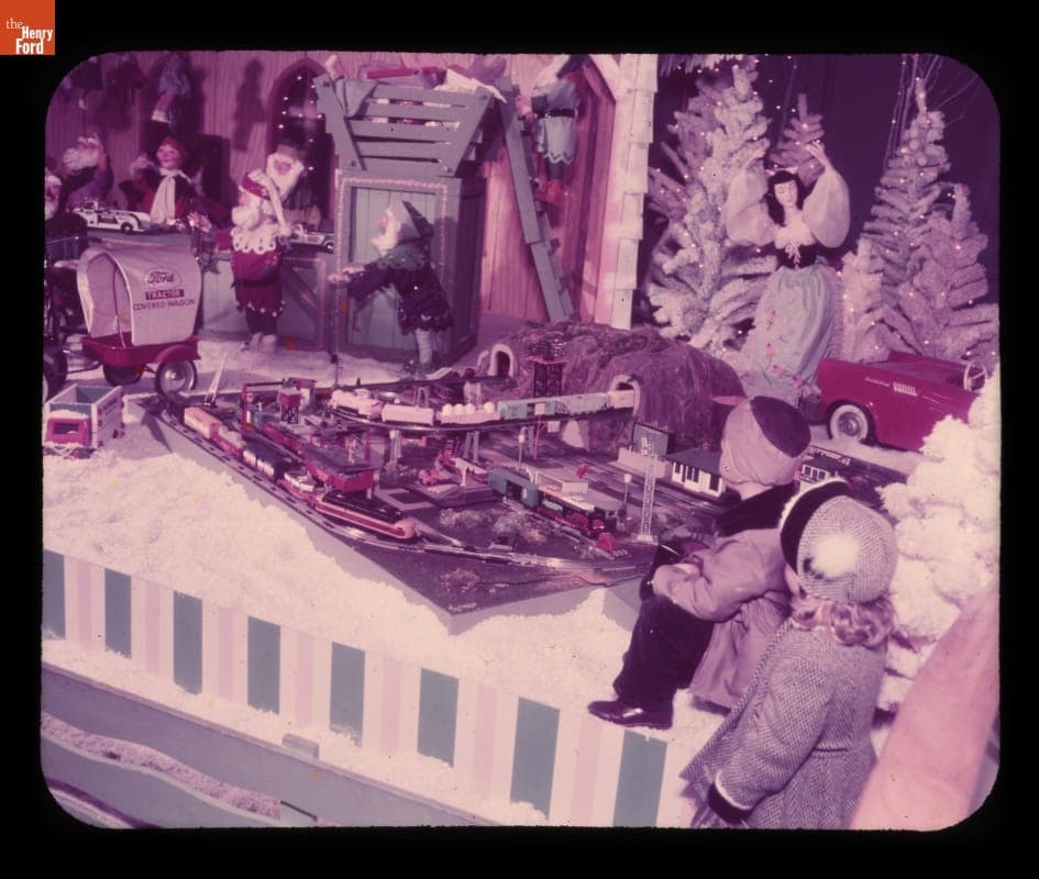 Viewing the Lionel Train Christmas Display at the Ford Rotunda, Dearborn, Michigan, 1957