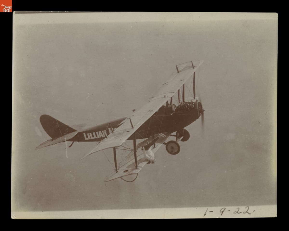 Lillian Boyer Performing Stunts on an Airplane in Flight, 1922