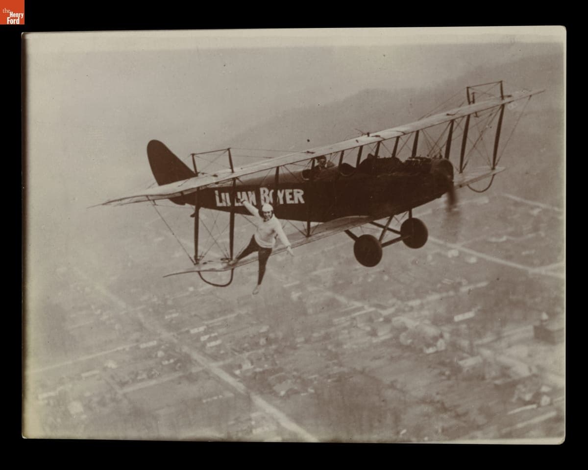 Lillian Boyer Performing Stunts with an Airplane in Flight, circa 1922