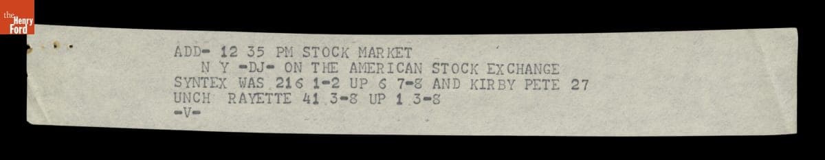 Teletype Message with Dow Jones Stock Averages, November 22, 1963