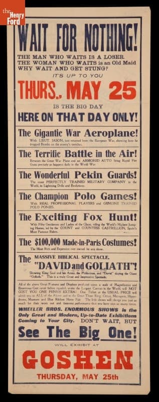 Advertising Poster,"Wheeler Brothers Enormous Show," 1916