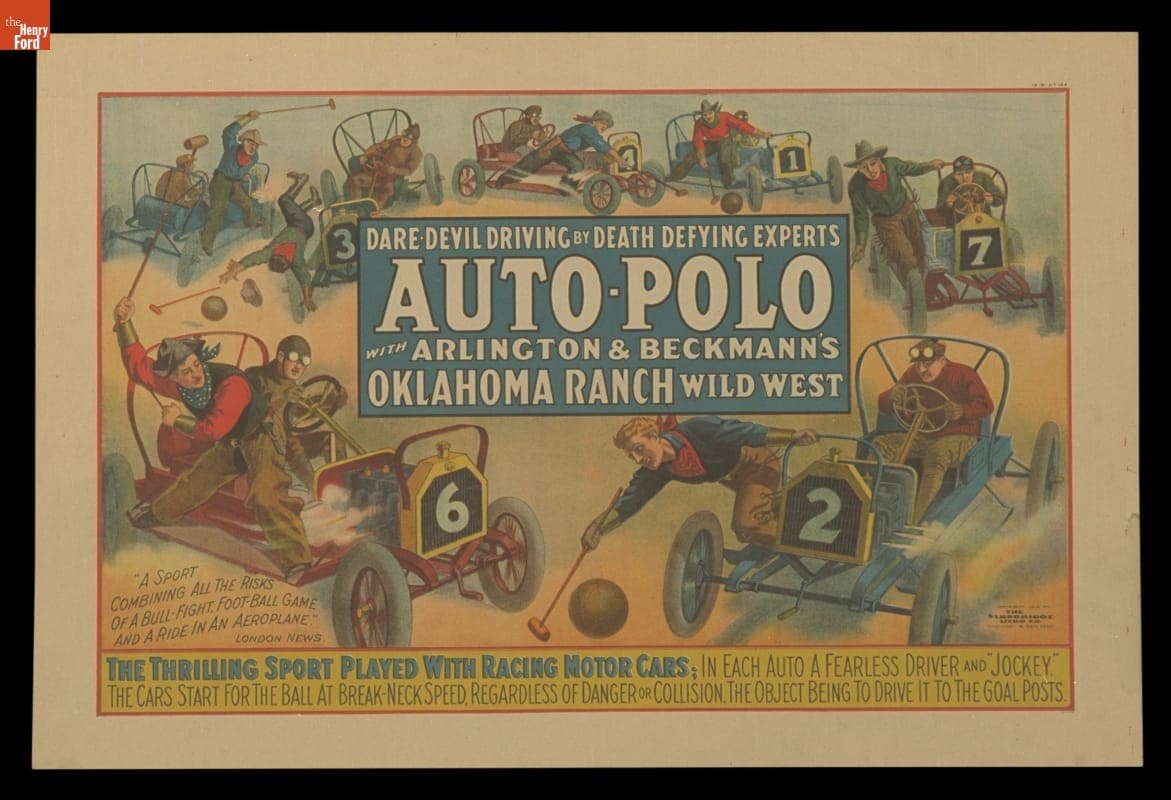 Circus Poster, Arlington & Beckmann's Oklahoma Wild West Ranch, "Auto Polo," 1913