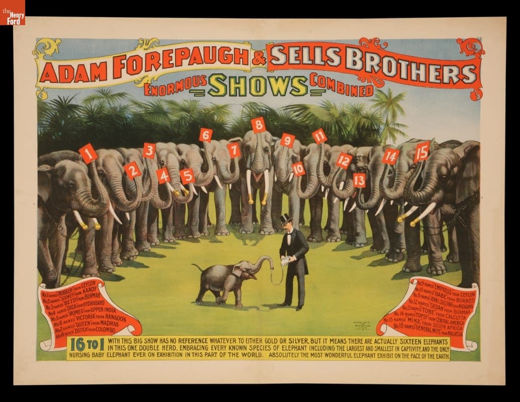Circus Poster, Adam Forepaugh & Sells Brothers Circus Present a "Most Wonderful Elephant Exhibition," 1896
