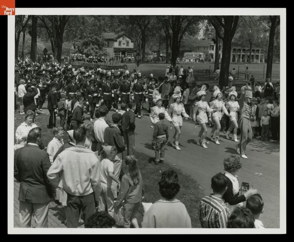 Taylor High School Marching Band at Country Fair, Greenfield Village, 1961