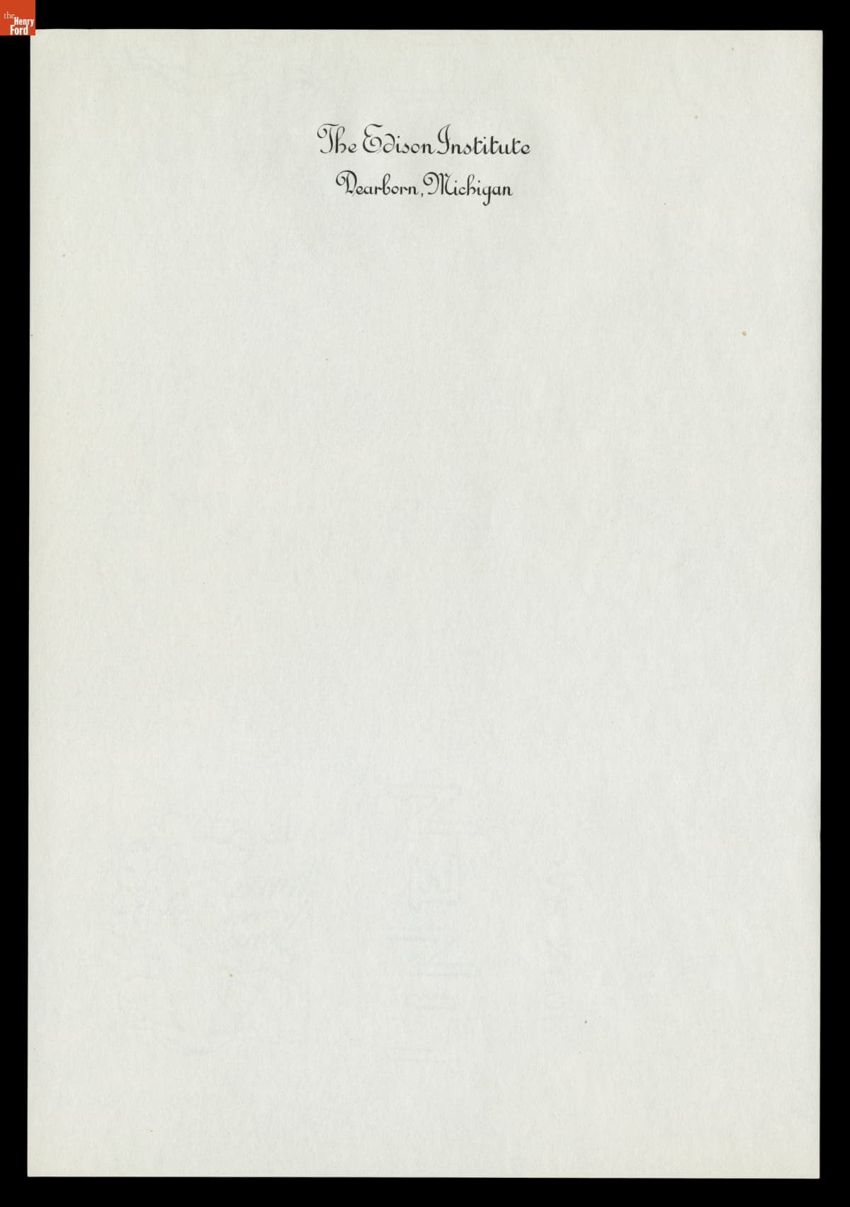 Letterhead Stationery for The Edison Institute, Dearborn, Michigan, circa 1952