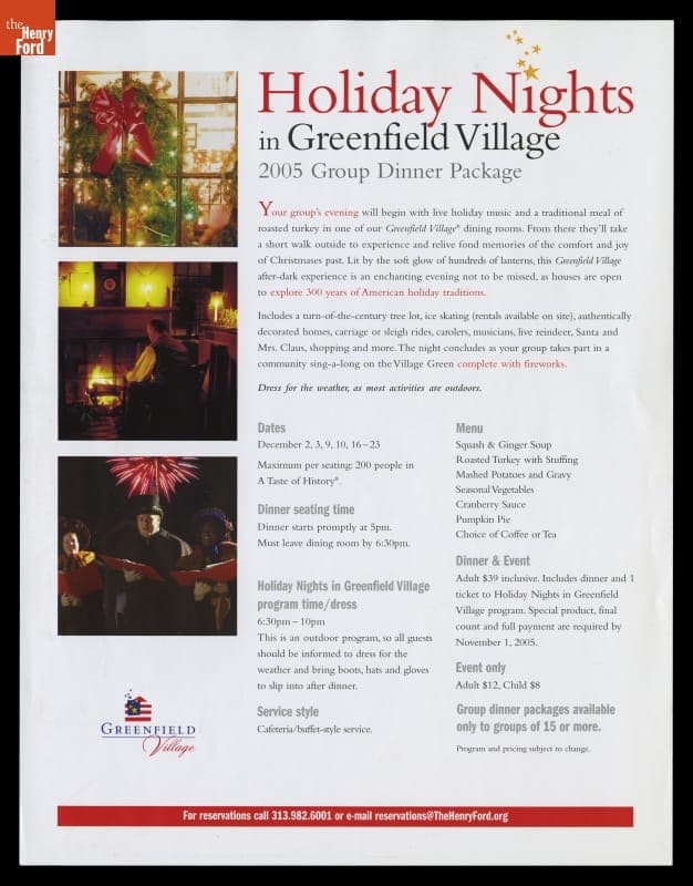 Informational Leaflet, "Holiday Nights in Greenfield Village," 2005
