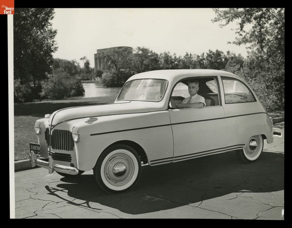 Lowell E. Overly in the Ford Soybean Car, 1941