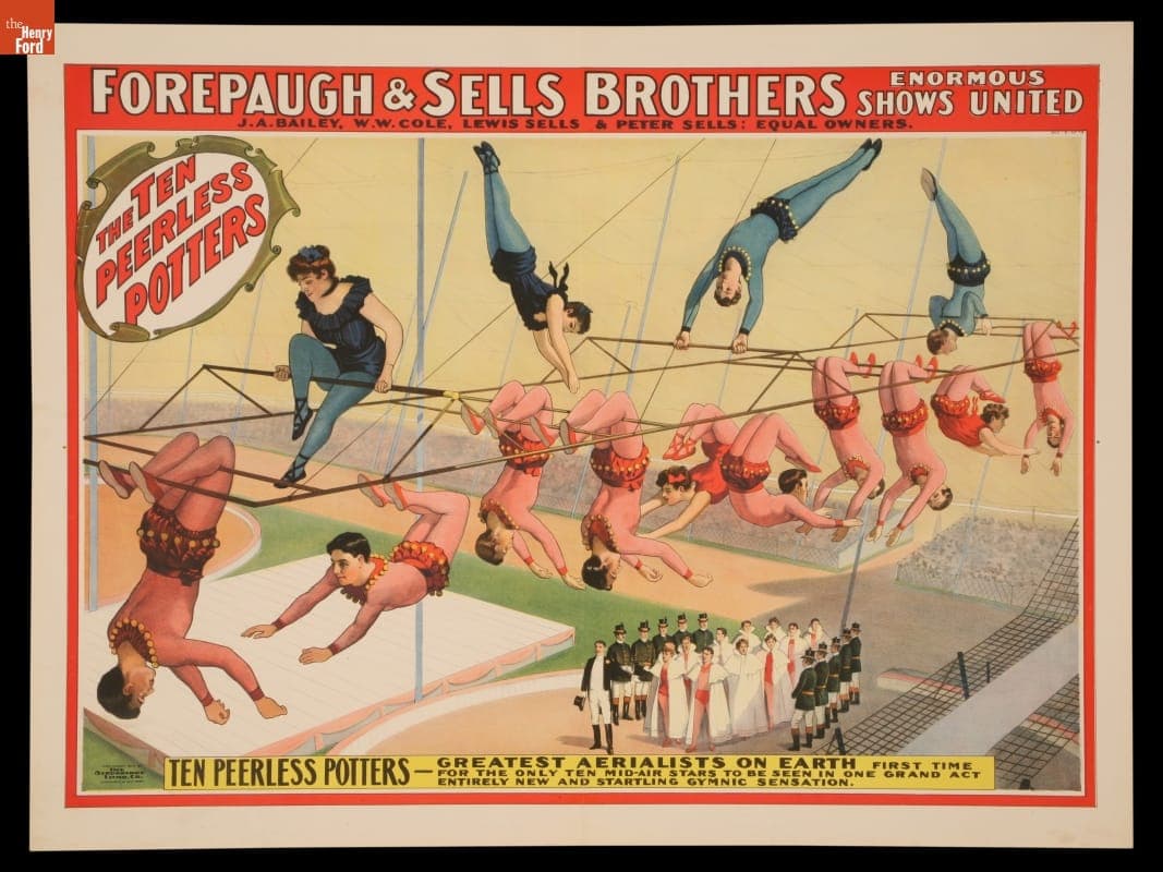 Circus Poster, Forepaugh & Sells Brothers Circus Presents "The Ten Peerless Potters, the Greatest Aerialists on Earth," 1901