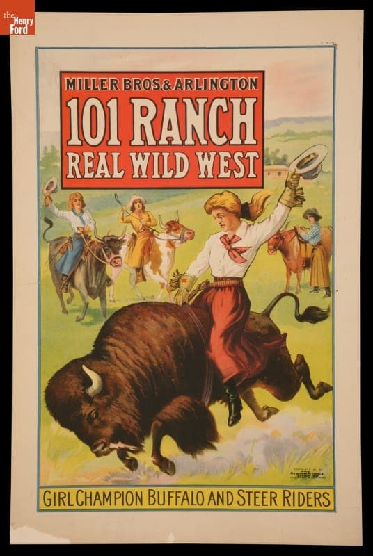 Circus Poster, "Girl Champion Buffalo and Steer Riders," 1911