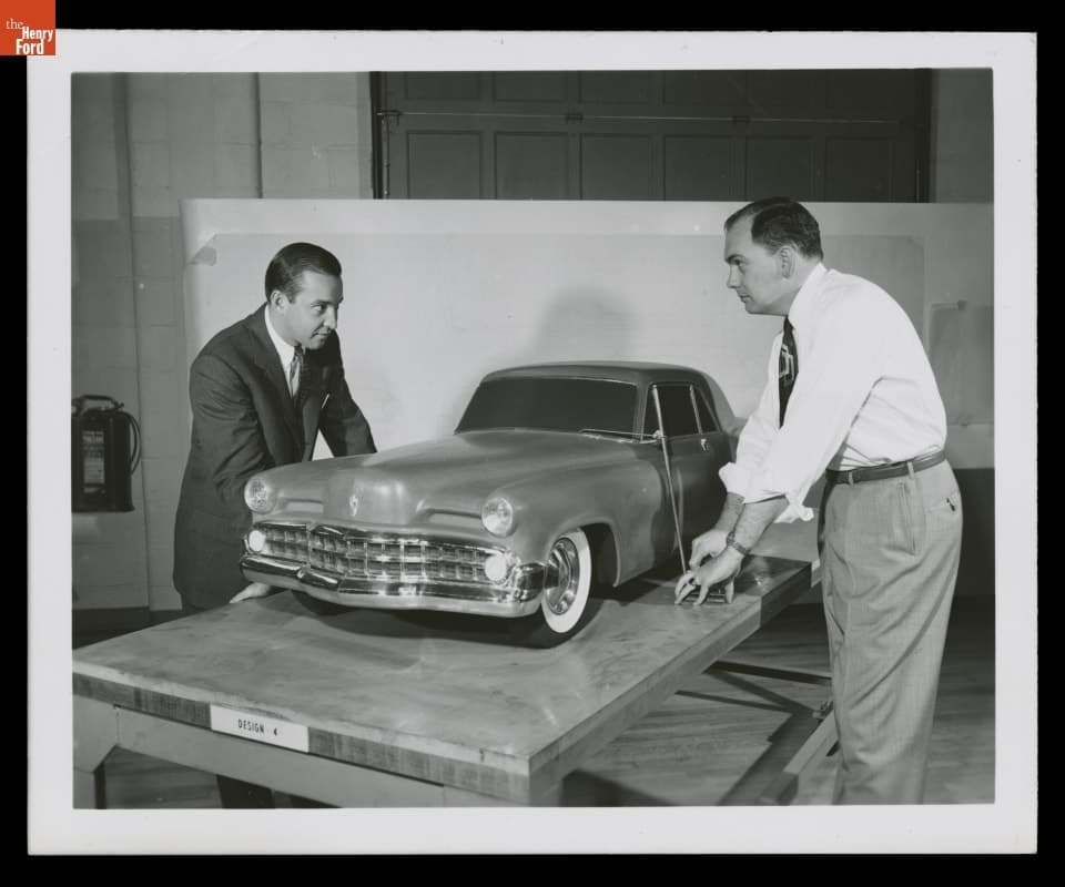 William Clay Ford with Continental Division Chief Stylist and Continental Mark II Model, circa 1953