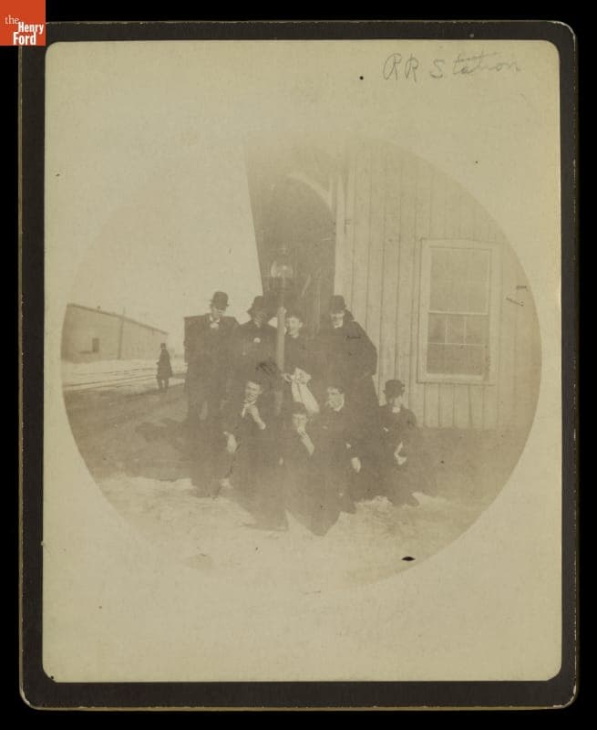 Kodak Circular Photograph of Young Men Outside a Railroad Station in Rochester, New York, 1889-1897
