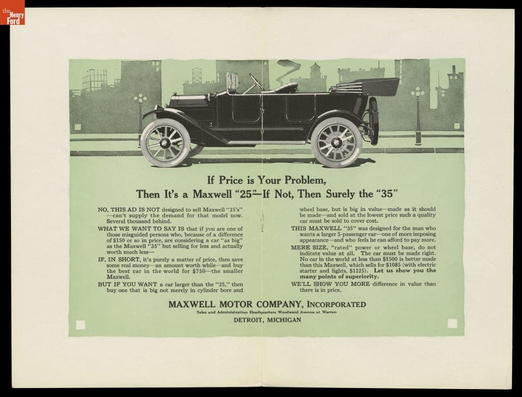 1914 Maxwell Advertisement, "If Price is Your Problem, Then it's a Maxwell"
