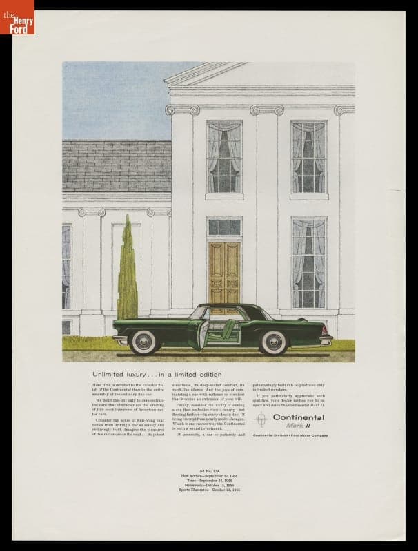 1956 Continental Mark II Advertisement, "Unliminted Luxury in a Limited Edition"