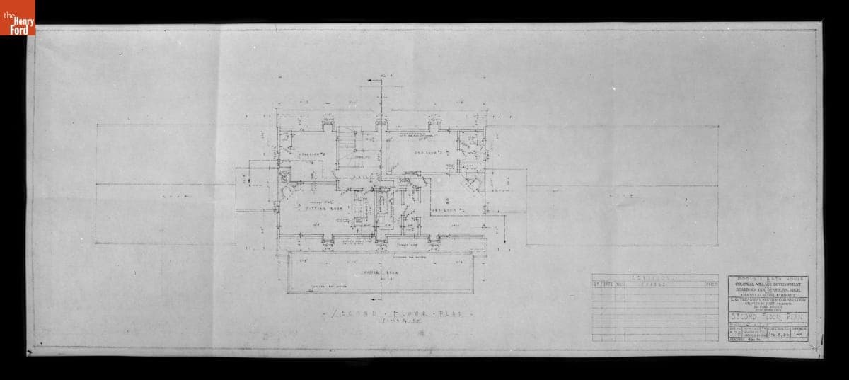 Plan for Second Floor of Pools and Bath House in the Colonial Village Development for Dearborn Inn, April 1936