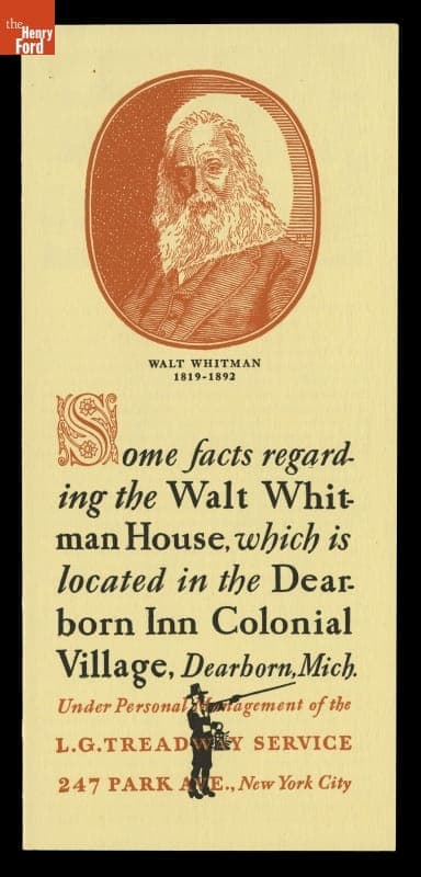 Brochure, "Some Facts regarding the Walt Whitman House," Dearborn Inn Colonial Village, 1937