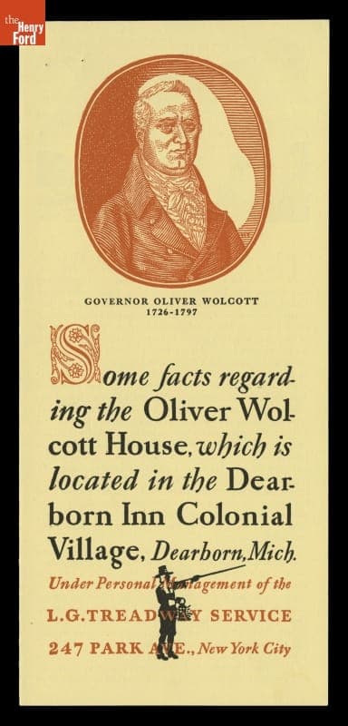 Brochure, "Some Facts regarding the Oliver Wolcott House," Dearborn Inn Colonial Village, 1937