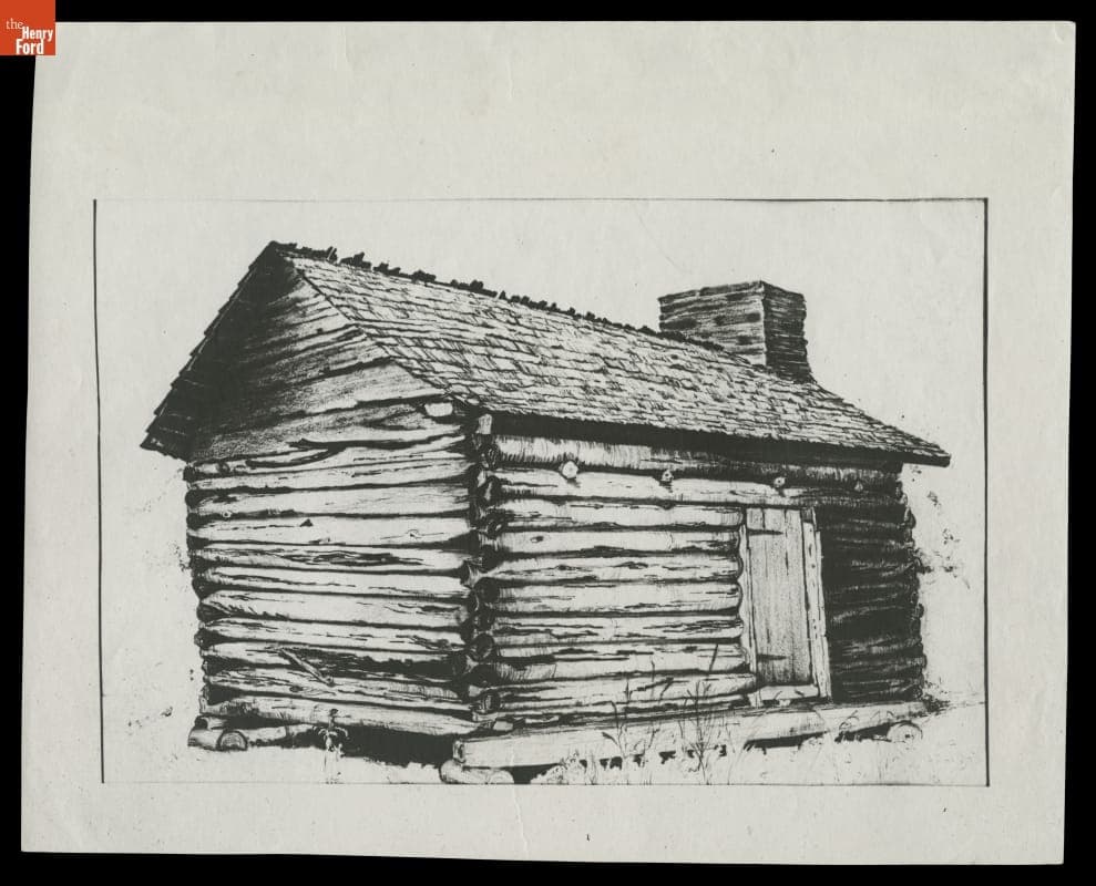 George Washington Carver's Log Cabin Birthplace, Drawn from His Memories in 1937