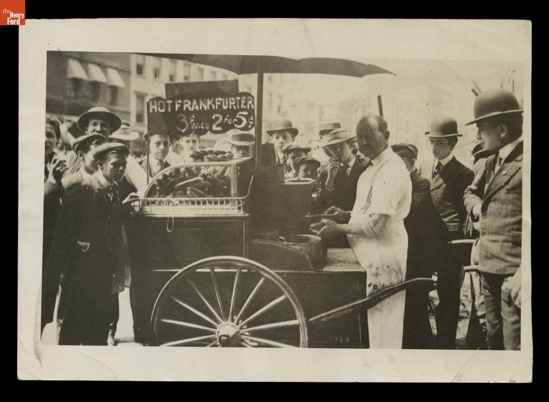 Street Vendor Selling Hot Dogs in New York City, 1910-1920