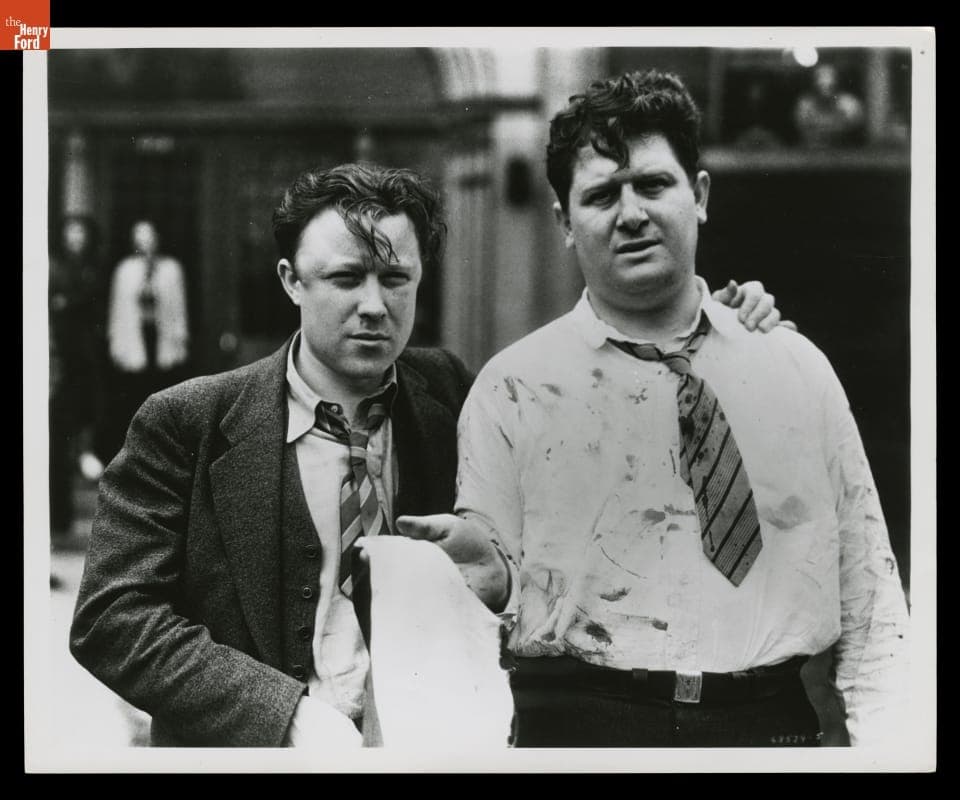 UAW Organizers Walter Reuther and Richard Frankensteen after the Battle of the Overpass, May 26, 1937