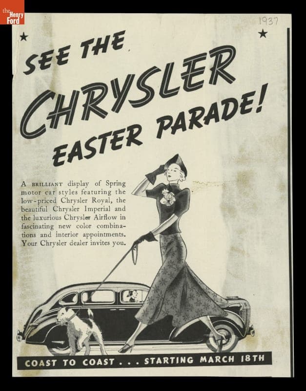 Advertisement for Chrysler Automobiles, March 1937, "See the Chrysler Easter Parade!"