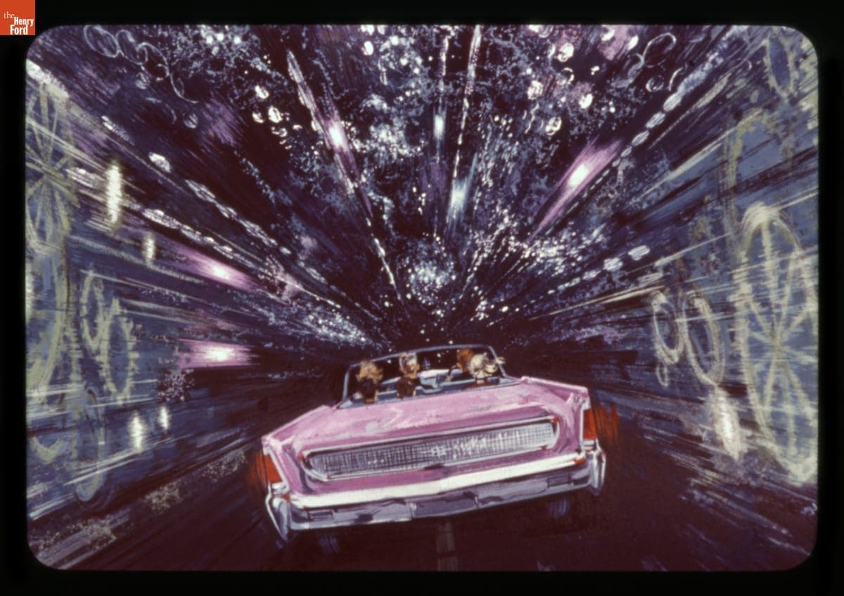 Illustration Proposal, "Wheels Through Ages" Time Tunnel for the "Magic Skyway" Ride, Ford Pavilion, 1964-1965 New York World's Fair
