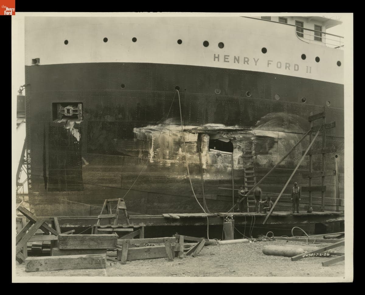 Repairing Damage to Ford Motor Company Ship "Henry Ford II" at the Ford Rouge Plant, July 1926