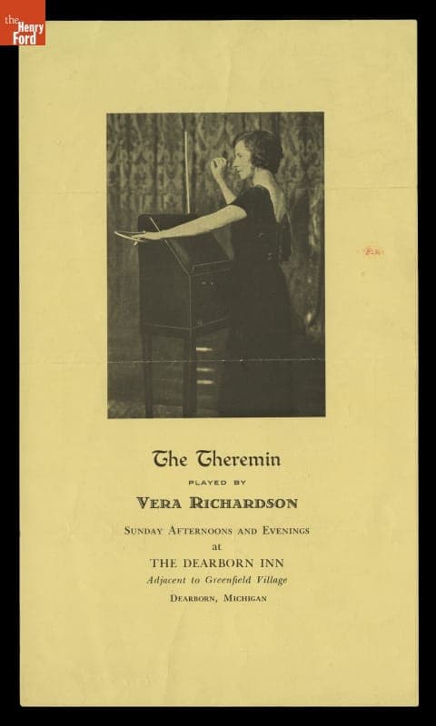 Program for a Concert Series at the Dearborn Inn, circa 1935, "The Theremin Played by Vera Richardson"