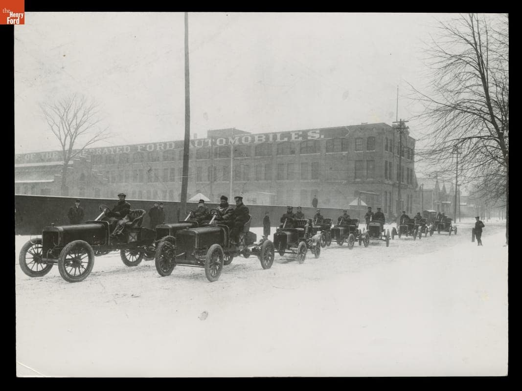 Ford Cars outside the Piquette Avenue Plant, Detroit, Michigan, circa 1906