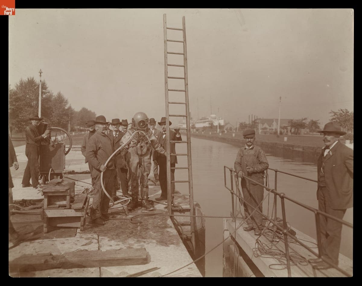 Diver Repairing a Lock Gate at Sault Sainte Marie, Michigan, 1908