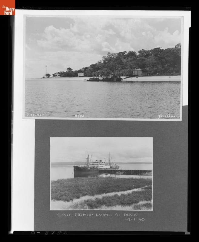 Dock at Belterra Rubber Plantation and the "Lake Ormoc" Steamer Lying at Dock, Brazil, 1930