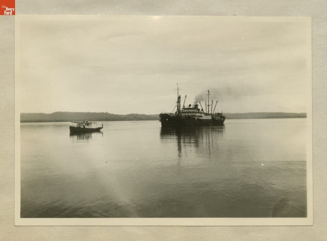 Steamer "Lake Ormoc" Being Towed by the Tugboat Santarem, Fordlandia, Brazil, April 1930