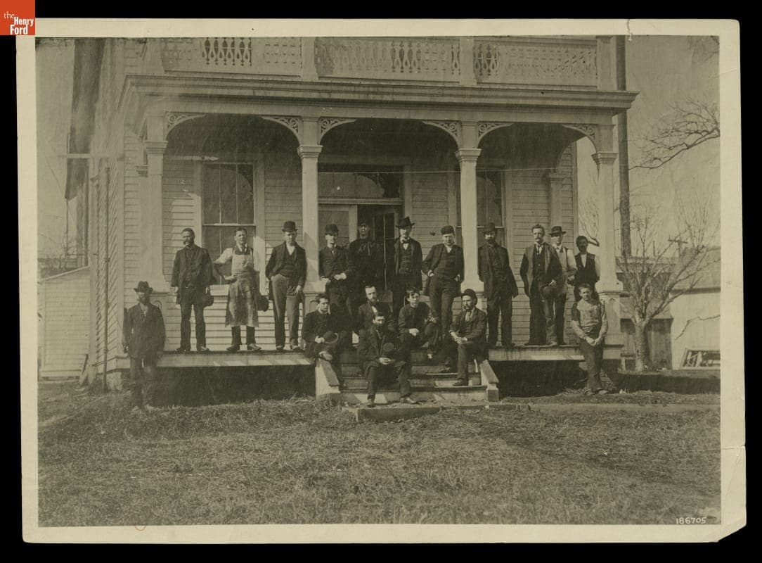 Thomas Edison and Employees outside Menlo Park Laboratory in New Jersey, 1880
