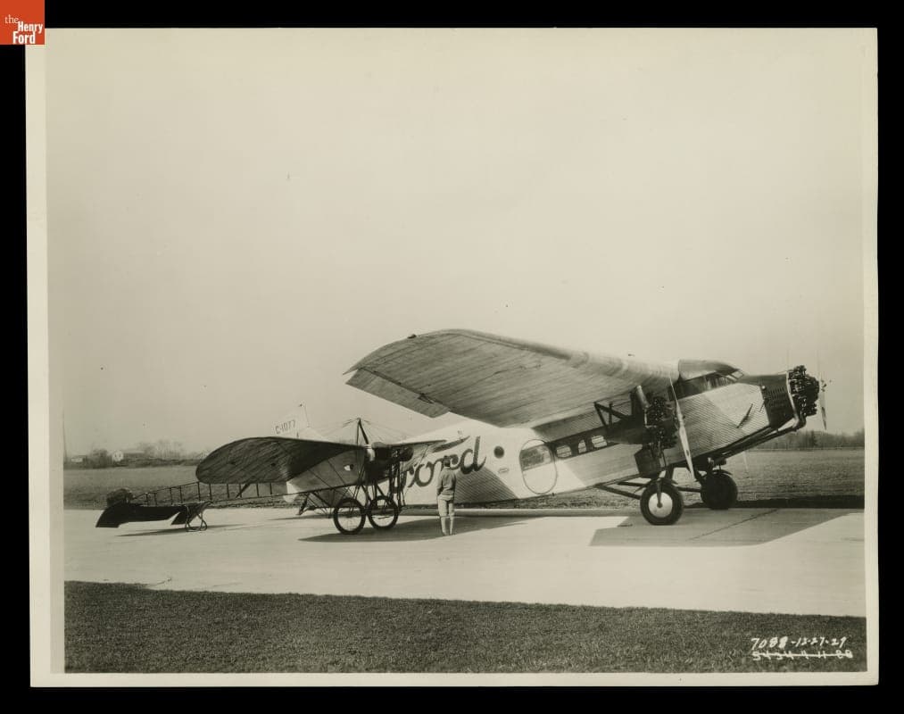Ford Trimotor 4-AT-10 and Bleriot Airplane at Ford Airport, Dearborn, Michigan, April 1928