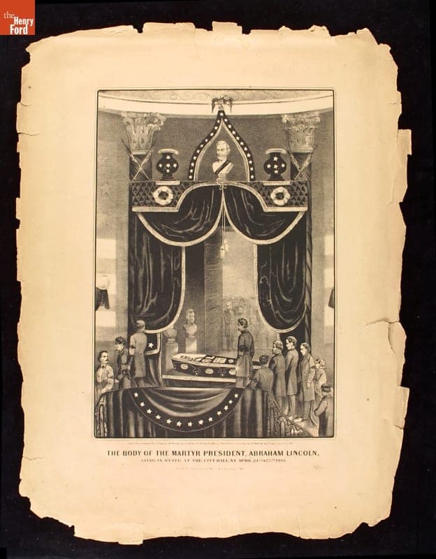 Lithograph, "The Body of the Martyr Abraham Lincoln Lying in State at the City Hall, New York, April 24th & 25th, 1865"
