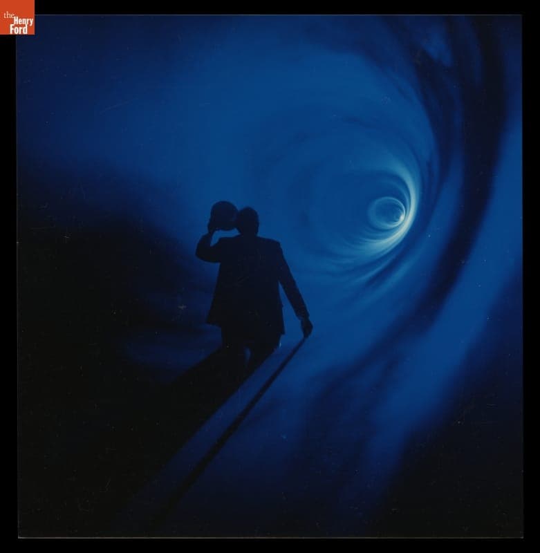 Filming a Laser Show at Menlo Park Laboratory in Greenfield Village for ABC-TV's World of Discovery, May 25, 1989