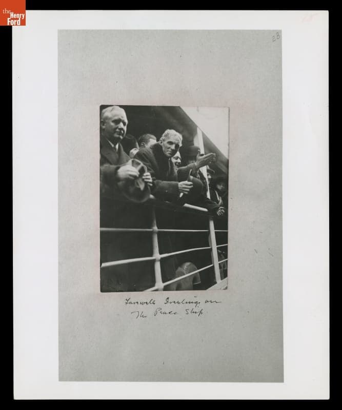 Henry Ford aboard the Peace Ship at Hoboken, New Jersey, 1915