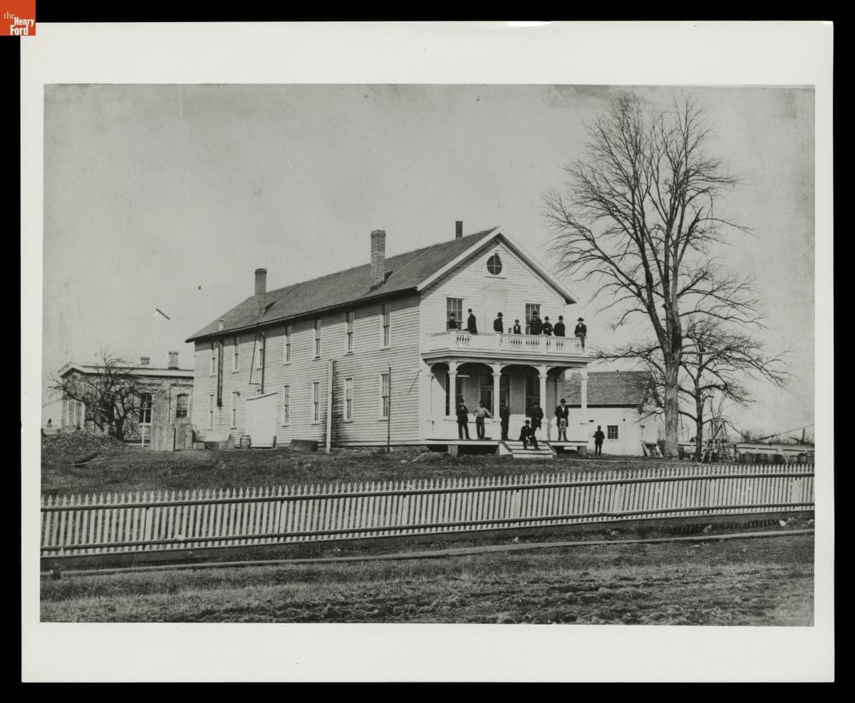 Employees Standing outside Menlo Park Laboratory at its Original Site, Edison, New Jersey, circa 1880