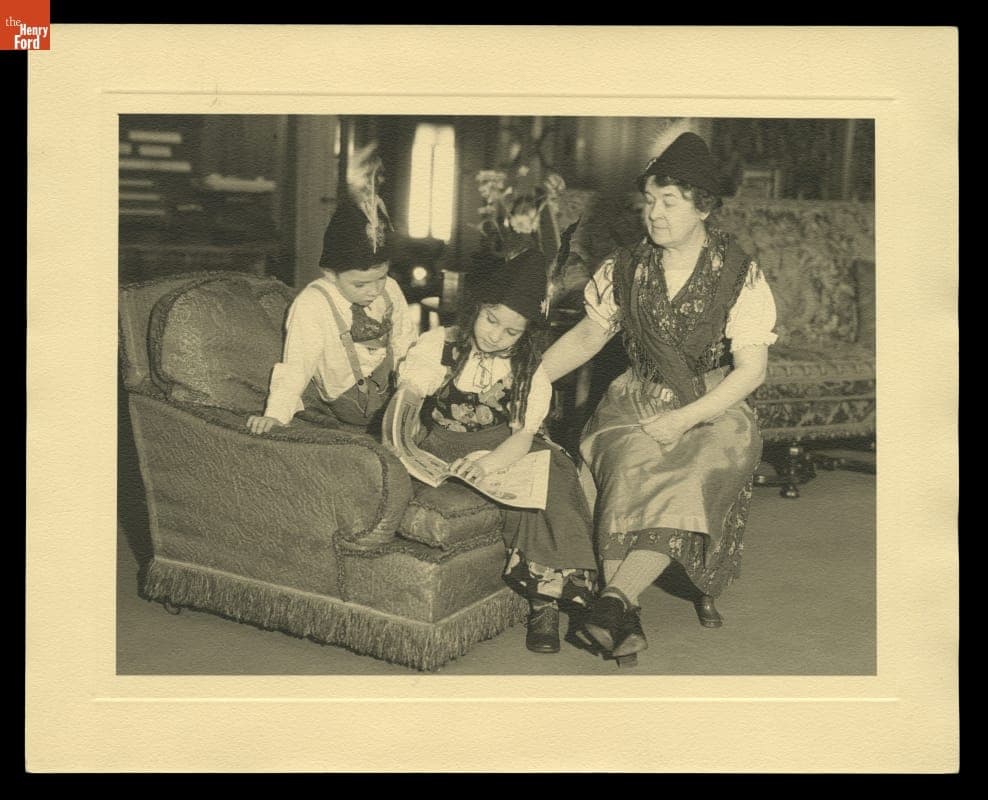 Clara Ford with Grandchildren William Clay Ford and Josephine Ford, in Costume, 1932