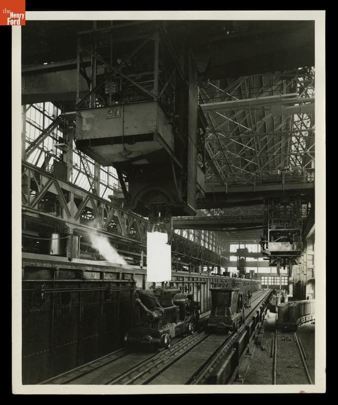 Ten-Ton Ingot Lifted From Soaking Pit at the Ford Rouge Plant, 1936