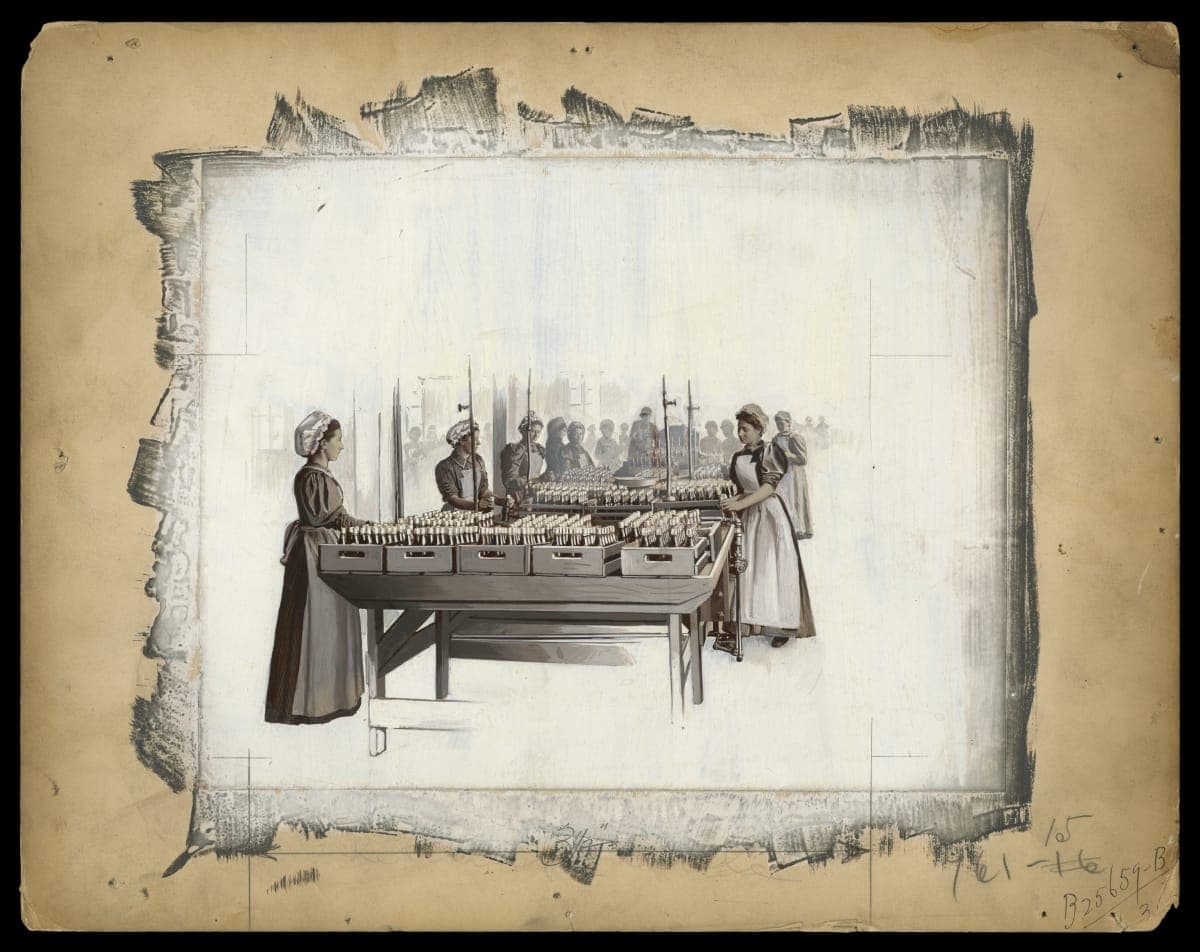 Process Photograph of Heinz Employees Capping Bottles, circa 1910