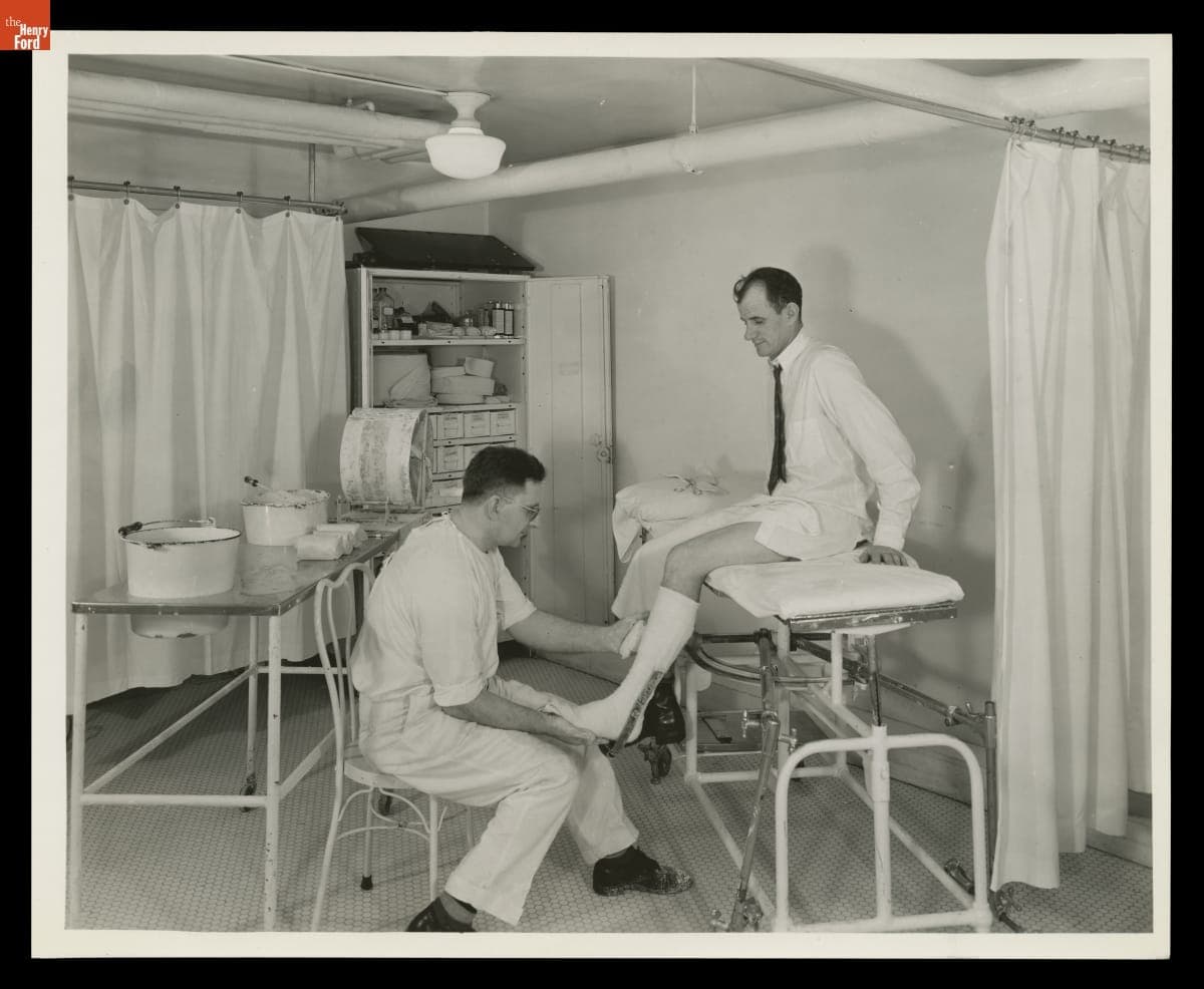 Man Setting a Cast at Henry Ford Hospital, Detroit, Michigan, November 1946