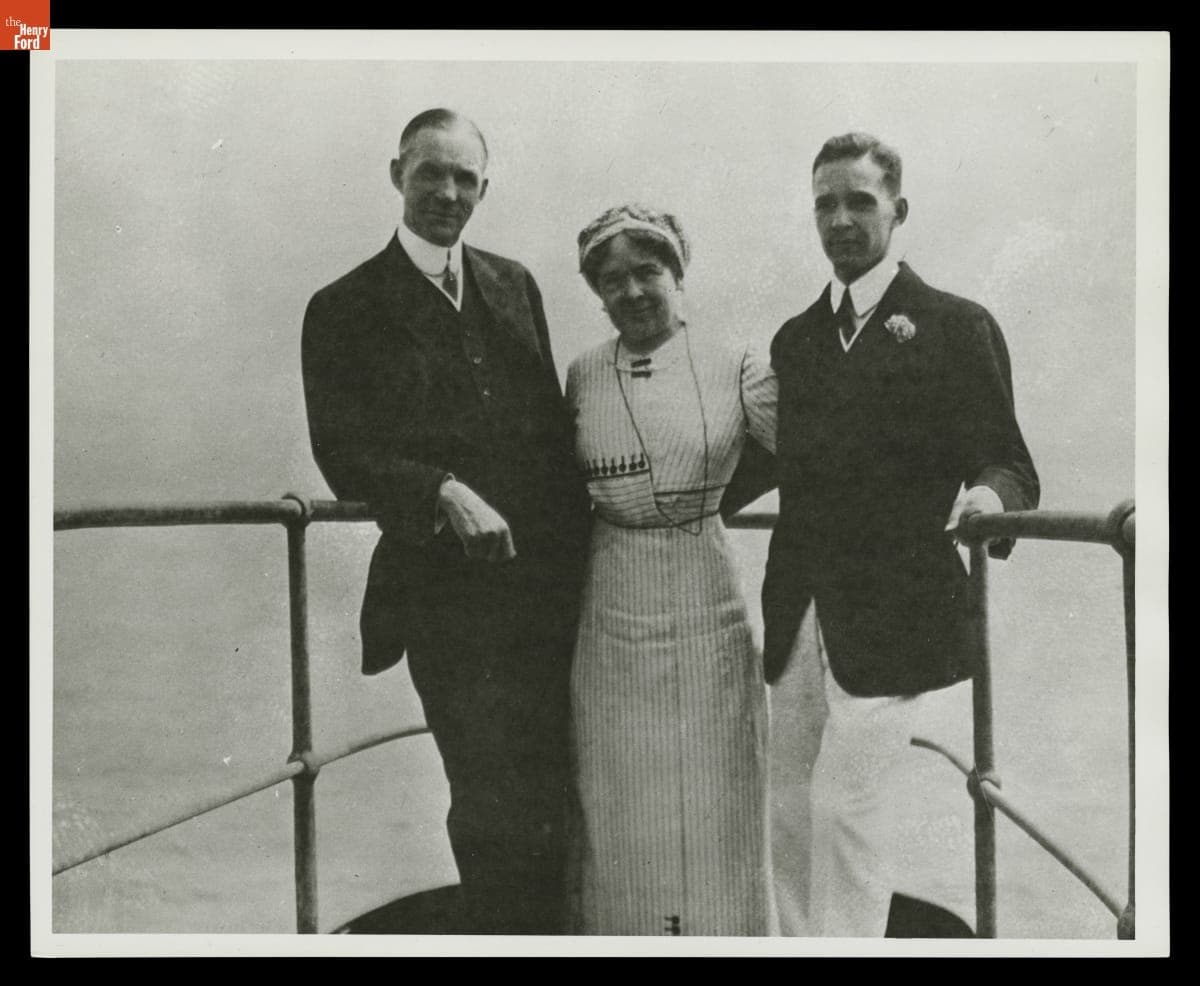 Henry, Clara, and Edsel Ford aboard Ship on their European Trip, 1912