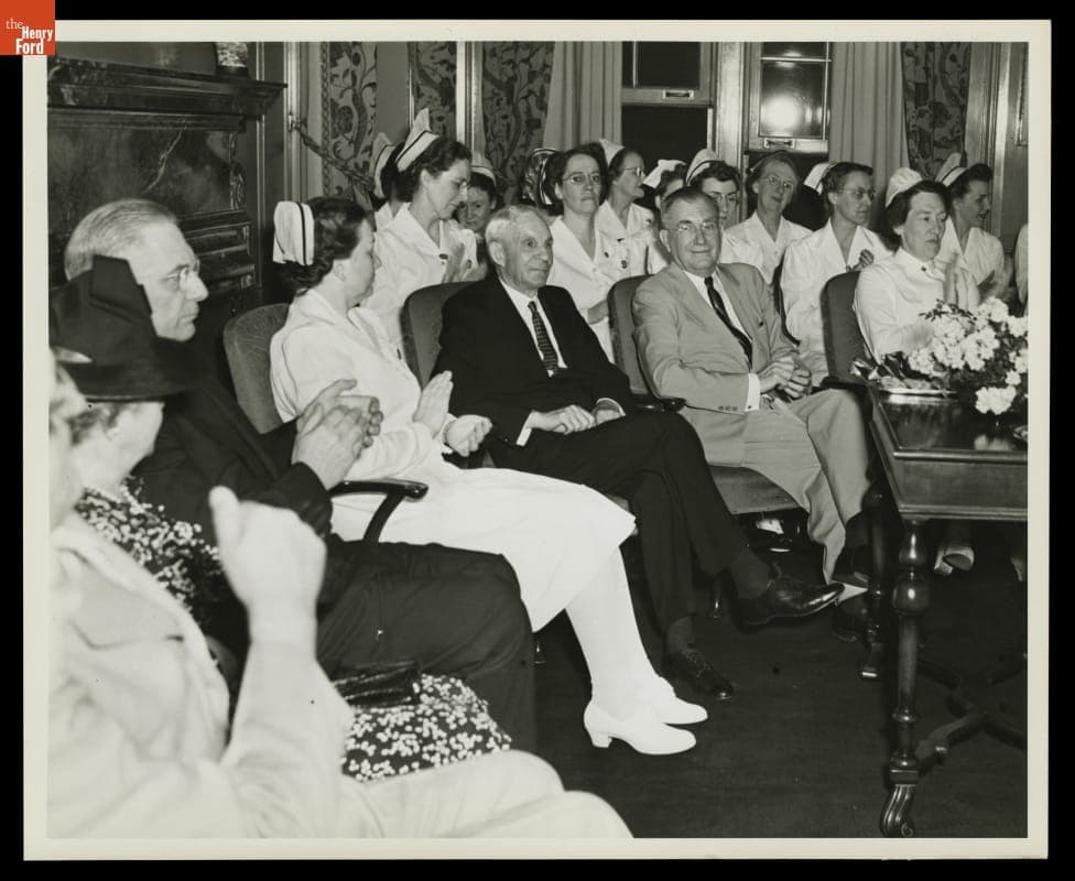 Clara Ford and Henry Ford Attending Graduation Ceremony for Henry Ford Hospital School of Nursing, Detroit, Michigan, 1945