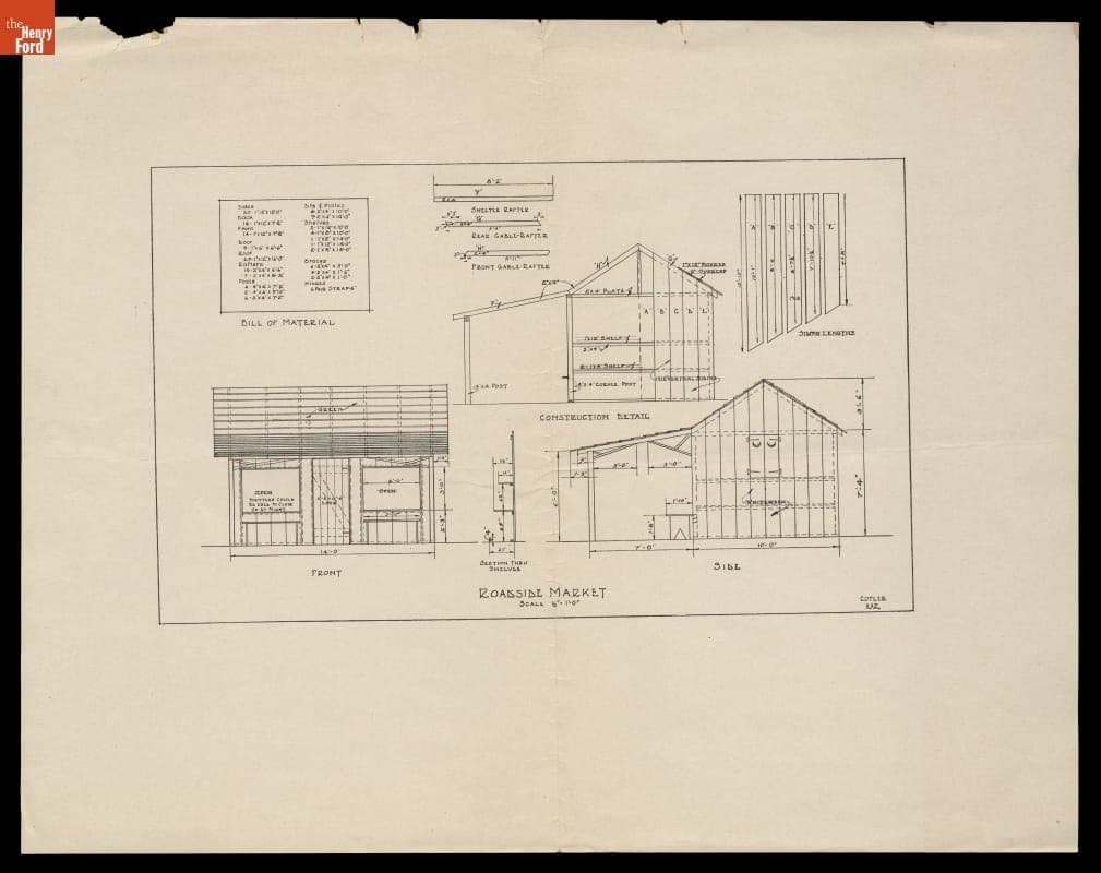 Building Plans for a Roadside Market, for Selling Produce Grown by Greenfield Village School Students, 1930